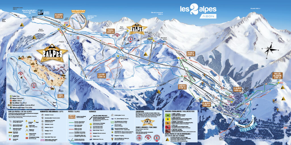 plan des pistes le la station de ski des 2 alpes